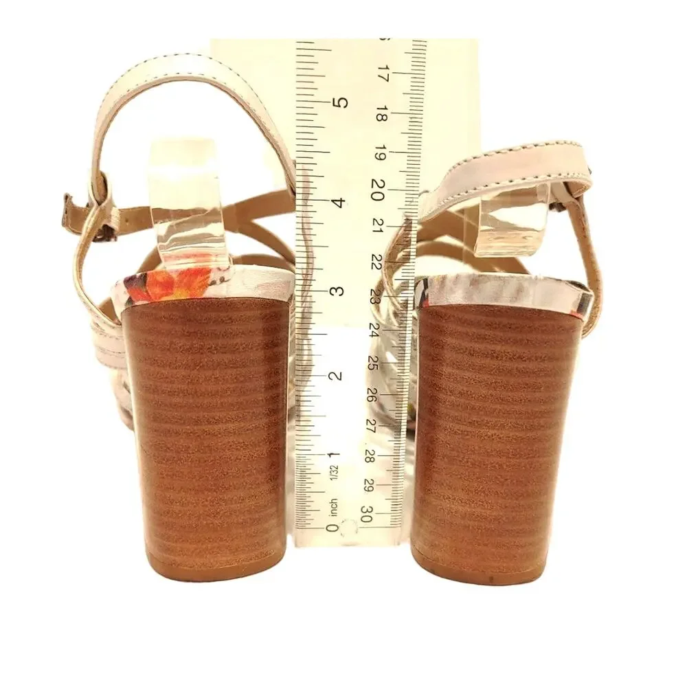 Johnston Murphy Cross Strap Leather Block Heels Strappy Sandals White Womens 5.5